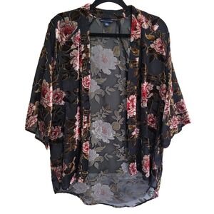 American Eagle Velvet Burnout Mesh Rose Floral Whimsigoth Open Cardigan Women XS